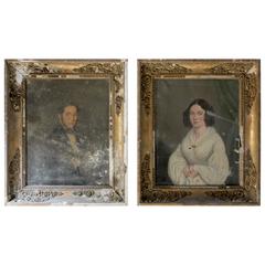 Evocative Pair of circa 1842 French School Provincial Oil on Canvas Portraits
