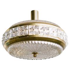 Orrefors Chrystal and Brass Chandelier 1