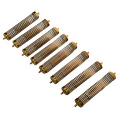 Set of 8 Art Deco Wall Sconces in Brass and Fluted Glass, Chic Lighting
