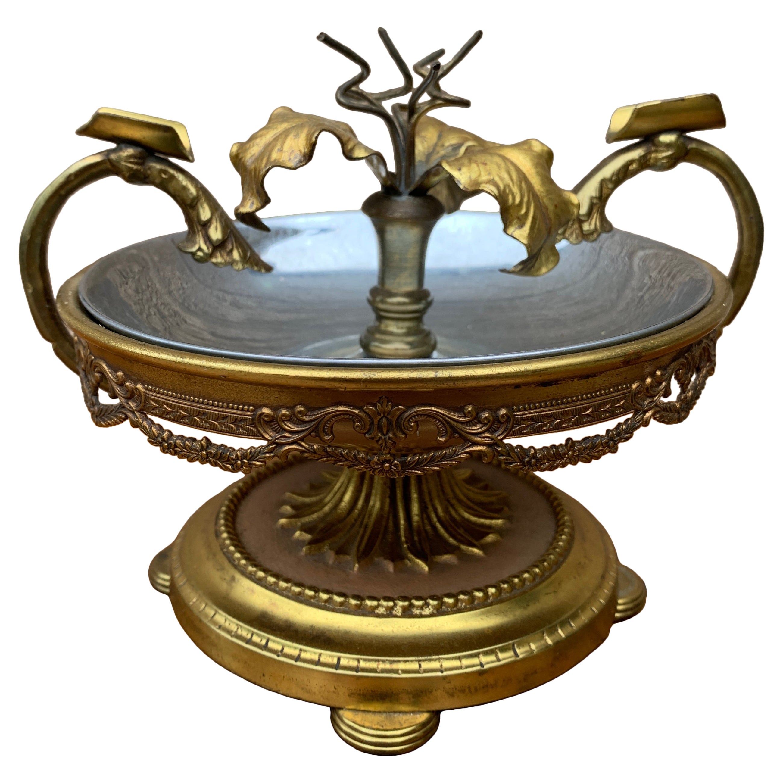 Vintage Hollywood Regency Brass and Chrome Floral Ashtray