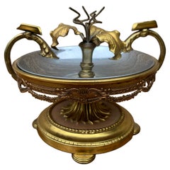 Vintage Hollywood Regency Brass and Chrome Floral Ashtray