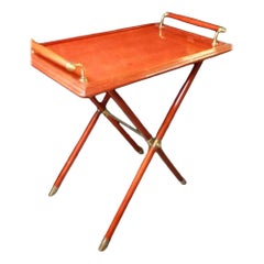 Italian 70's Butler Serving Table In Brass And Red Lacquer