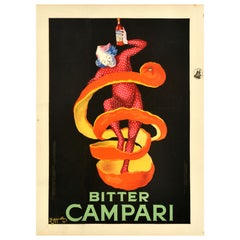 Original Antique Alcohol Advertising Poster Bitter Campari Orange Peel Cappiello