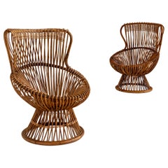 Midcentury Italian "Margherita" Rattan Armchairs by Franco Albini for Bonacina