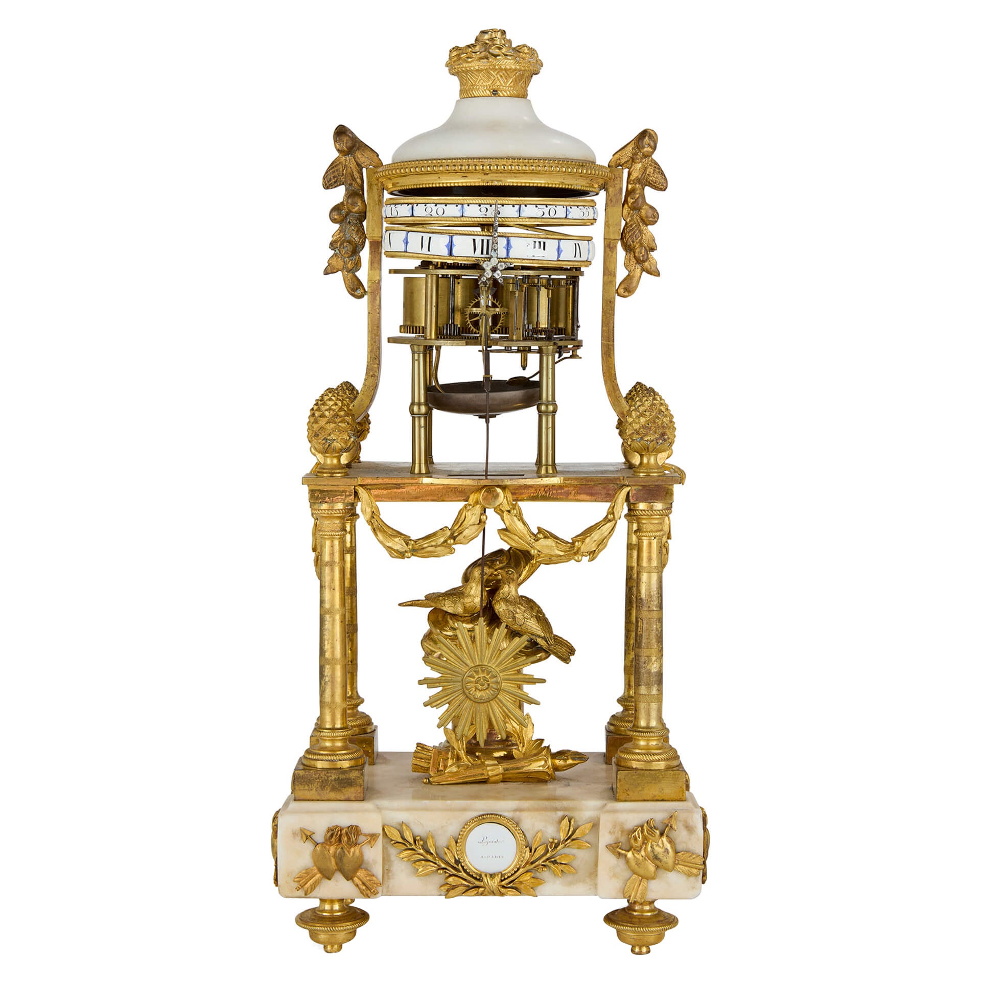 18th Century Louis XVI Ormolu and Marble Cercle Tournant Mantel Clock by Lepaute