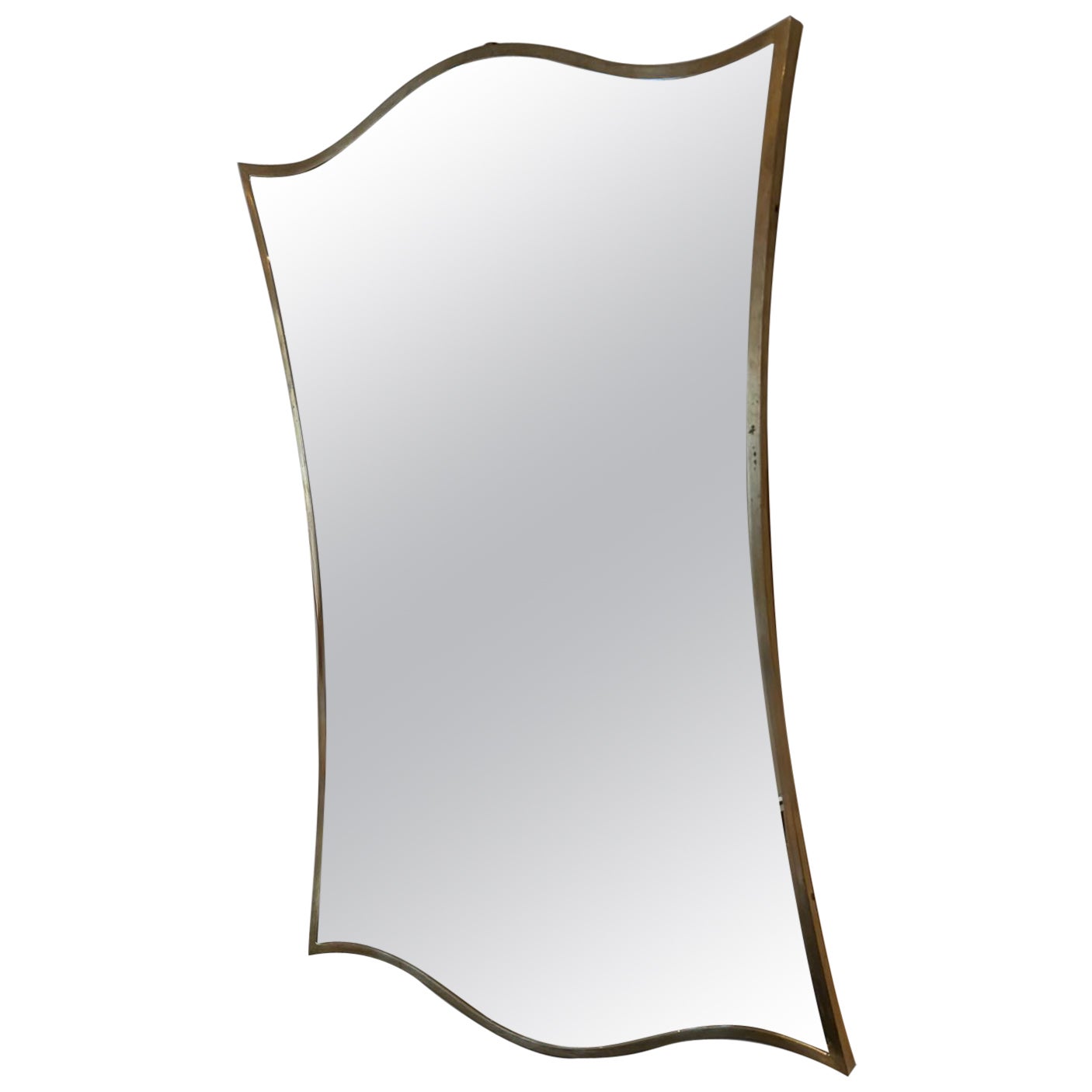 Specchio italiano anni '70 con cornice in ottone lucido