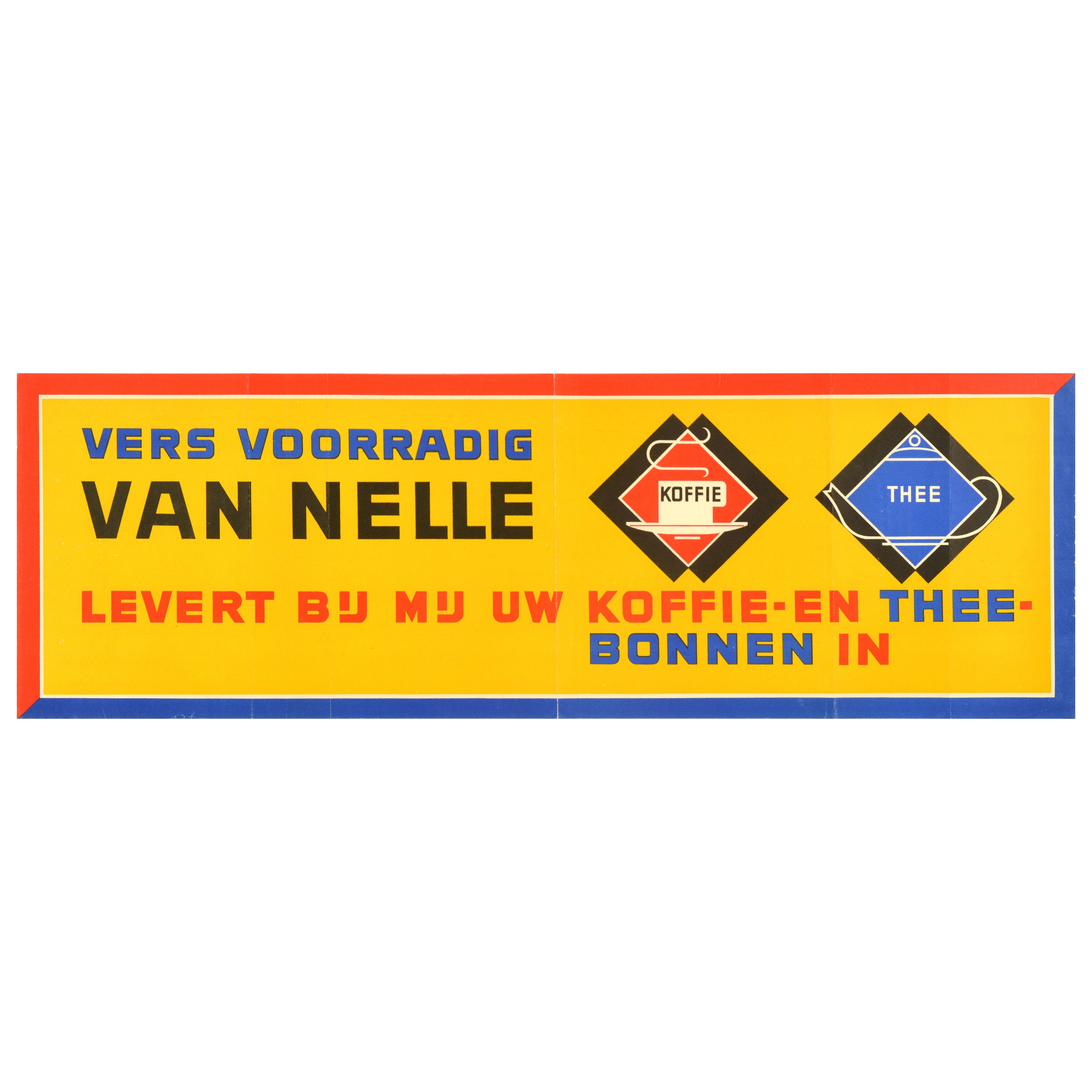 Original Vintage Drink Advertising Poster Van Nelle Coffee Tea Freshly Stocked