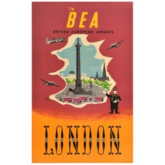 Cartel de Viaje Vintage Original BEA London Trafalgar Square Westminster Chapman
