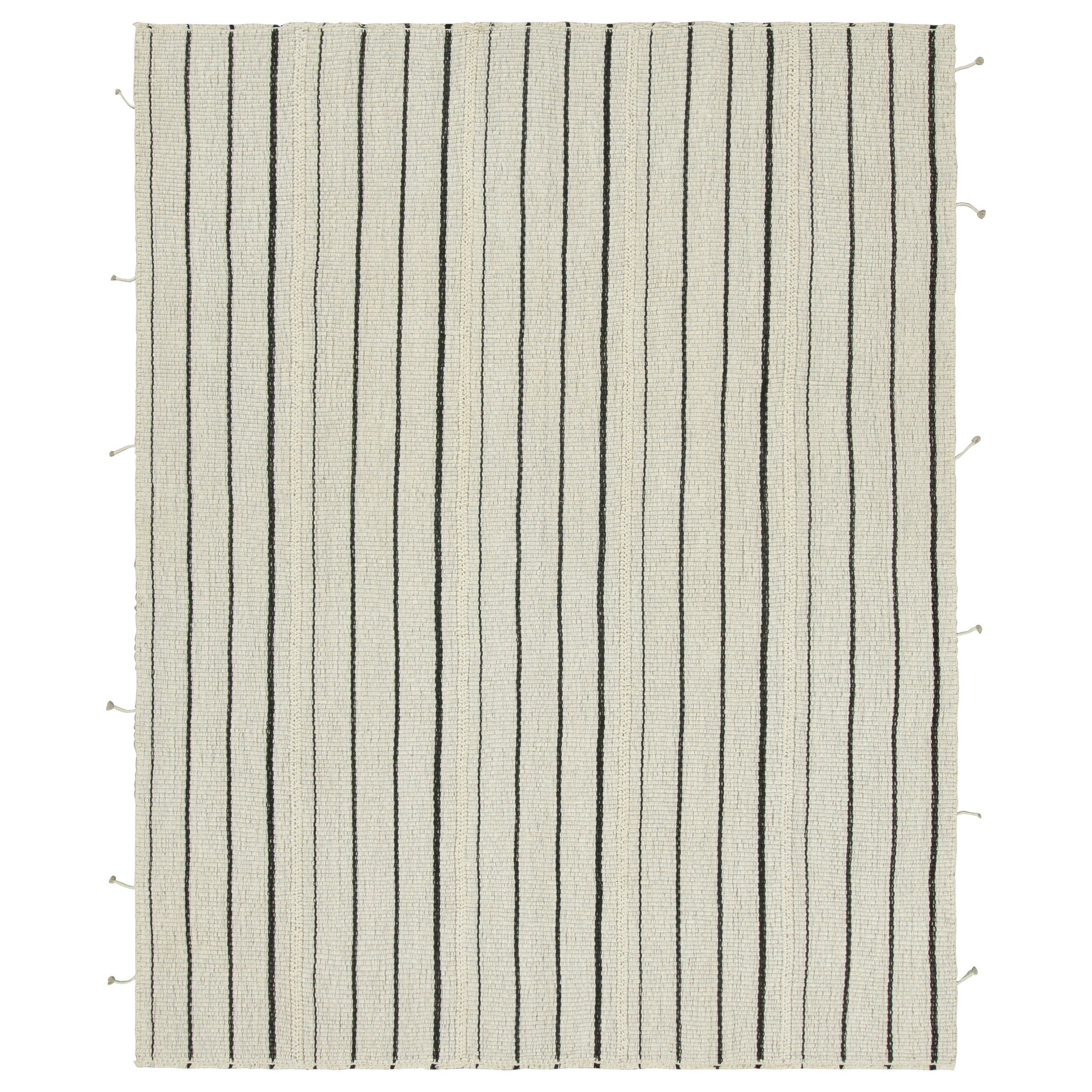 Rug & Kilim’s Contemporary Kilim, White with Black Textural Stripes