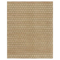 Rug & Kilim’s Block Print Rug, Gold with Cream and Peach Floral Patterns