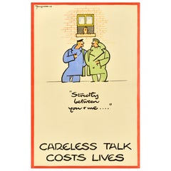 Original Vintage War Poster Careless Talk Strictly Between You And Me Fougass