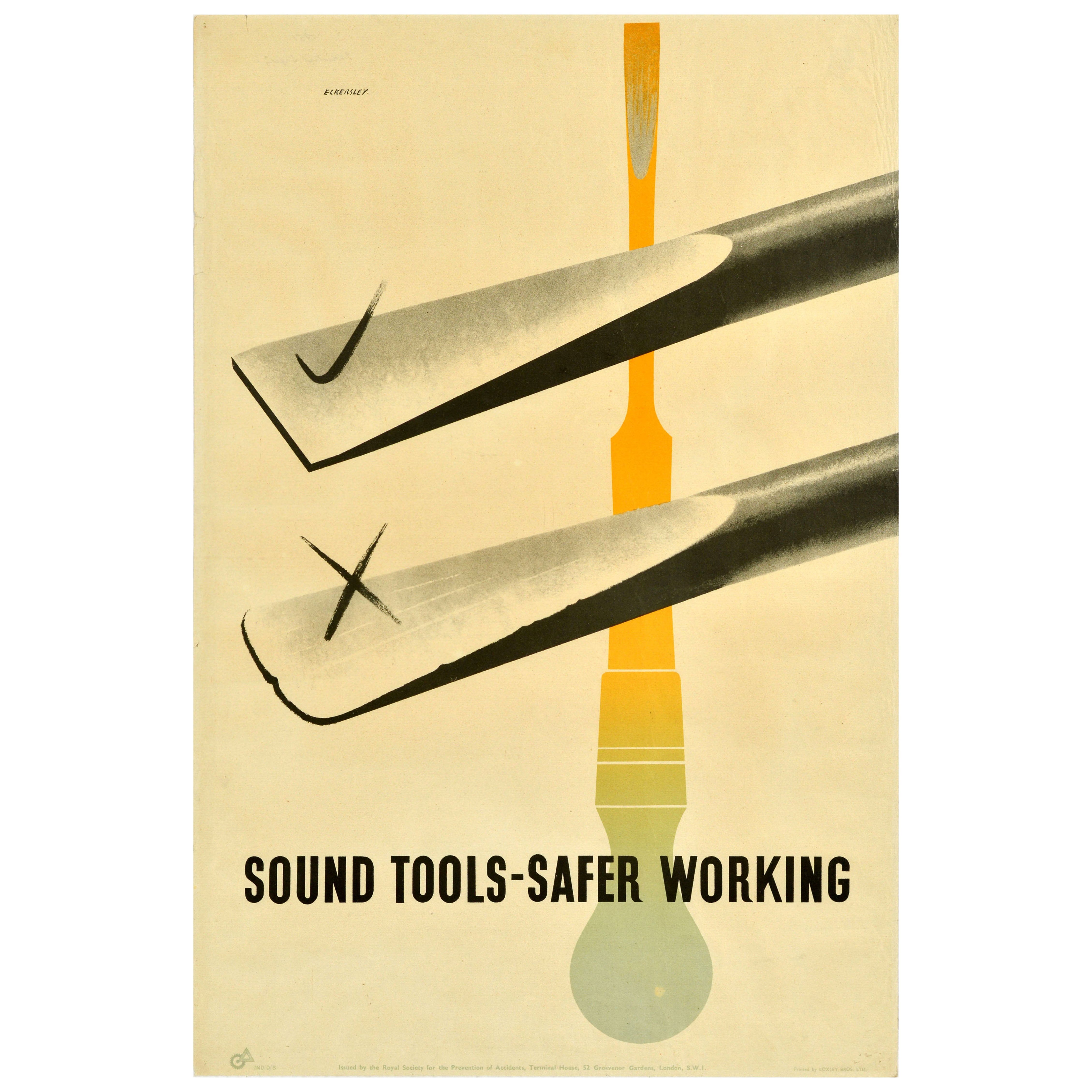 Poster originale d'epoca sulla sicurezza sanitaria Strumenti sonori Lavoro più sicuro ROSPA WWII