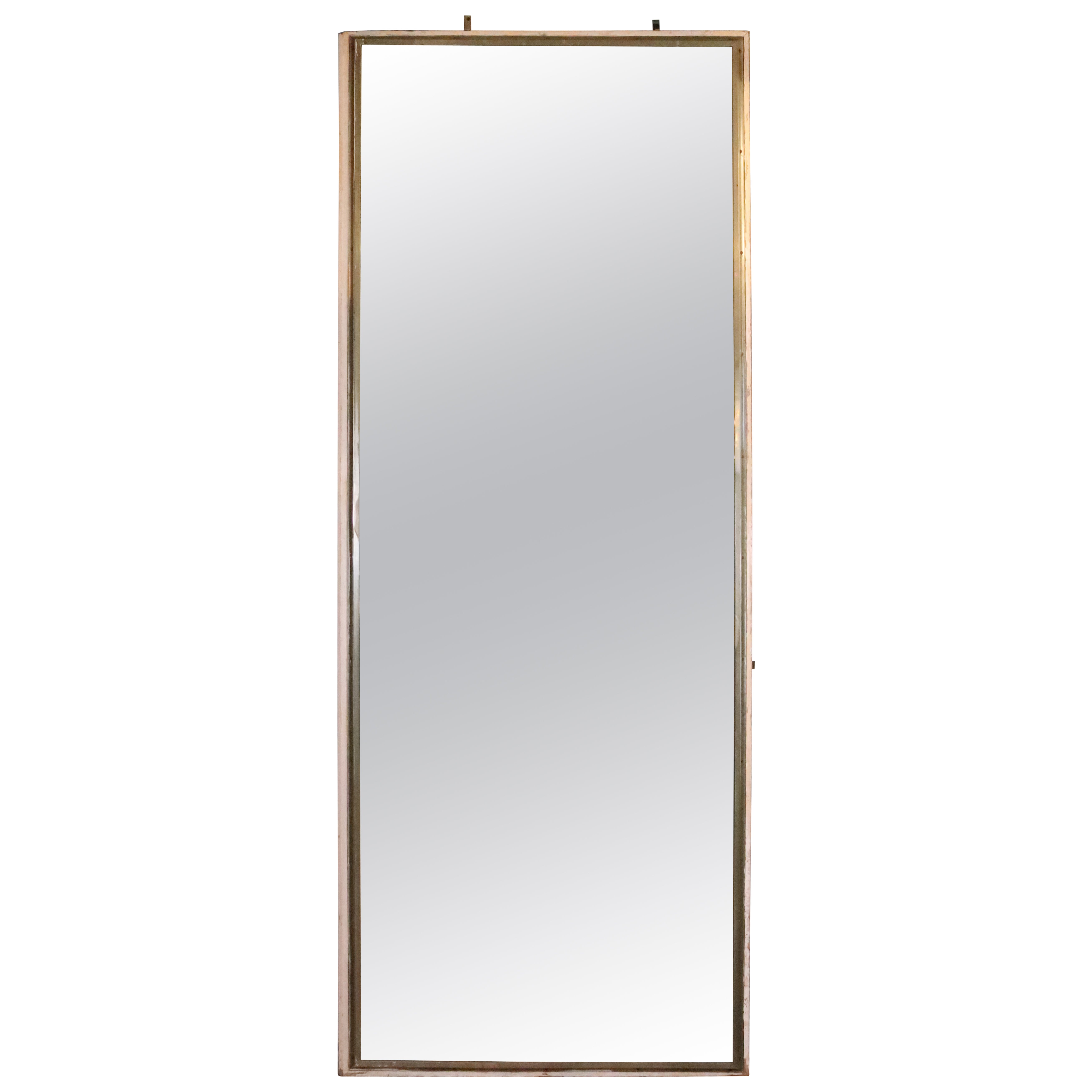 Nickel Plated Brass Mirror Mounted on Cream Door
