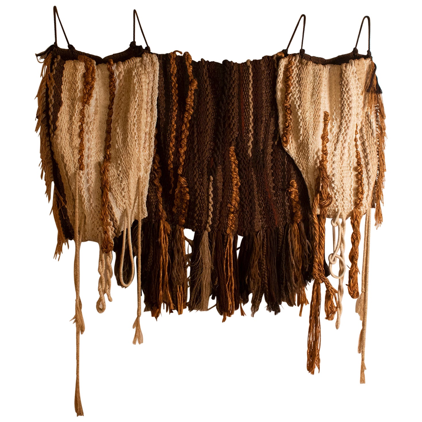 Mid Century Modern Wool Fiber Art Weaving Wall Hanging Sculpture 1970