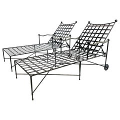 Pair of Patinated Iron Chaise Lounges by Mario Papperzini for Salterini