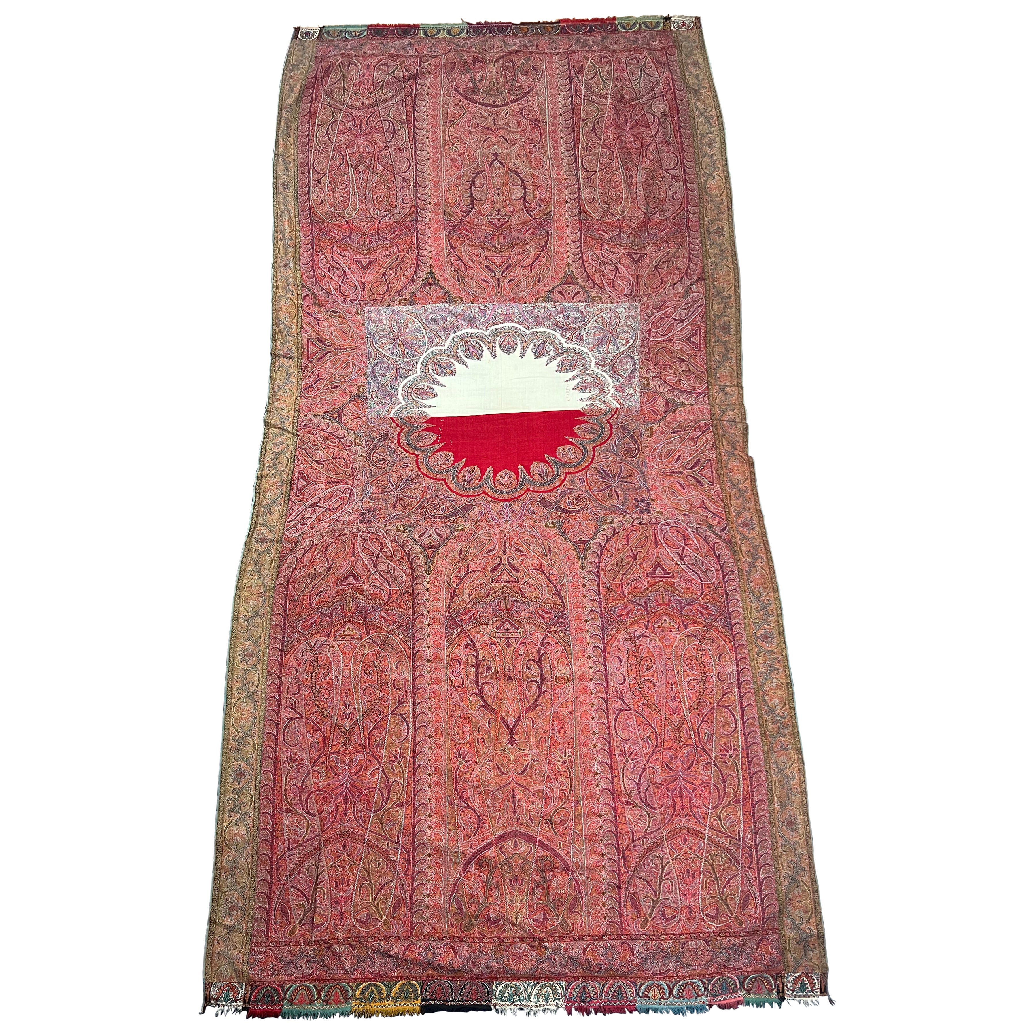 Rare Antique Kashmiri Kani Moon Shawl with Medallion & Woven Inscription