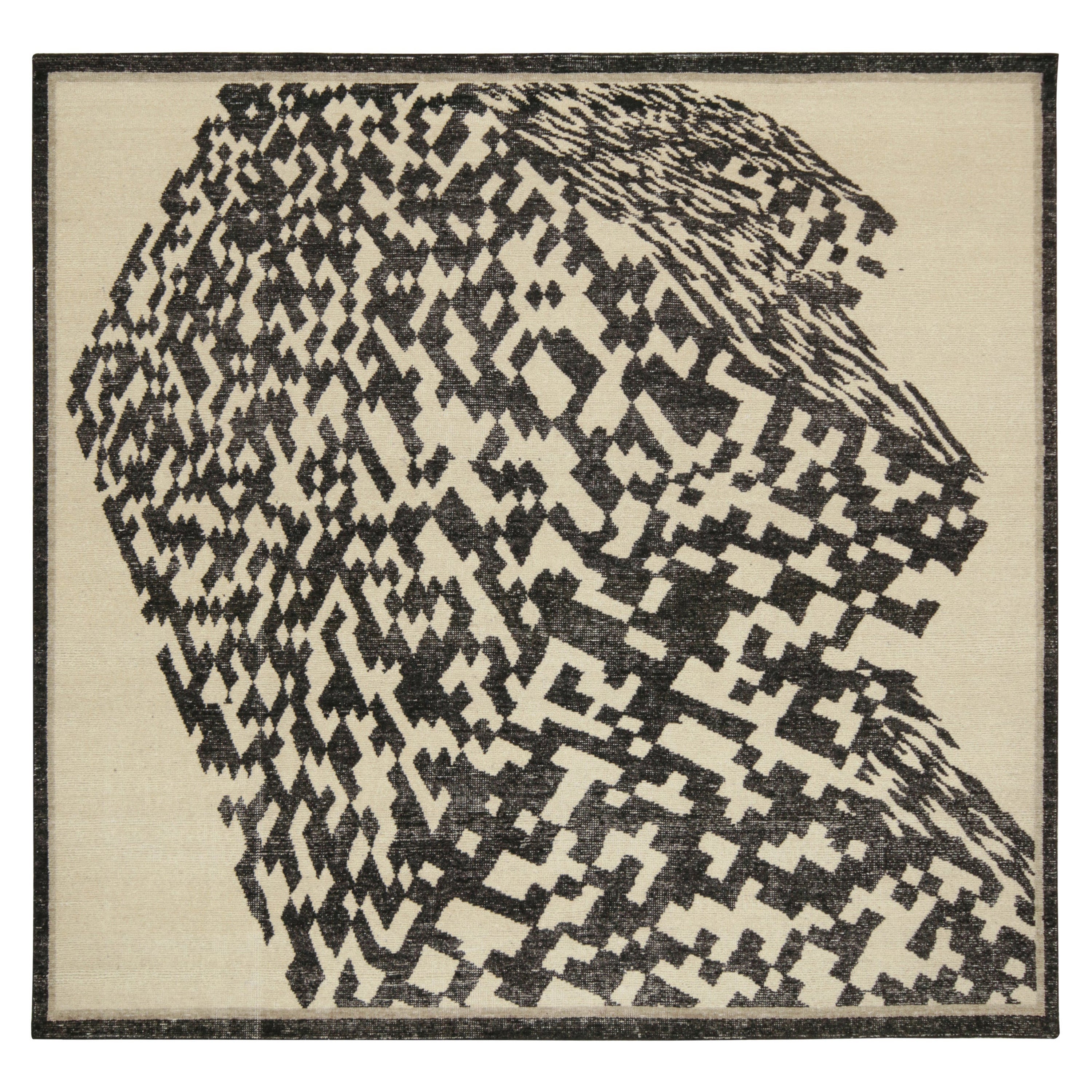 Rug & Kilim's abstrakter Teppich im Distressed-Stil mit geometrischem Muster in Weiß und Schwarz
