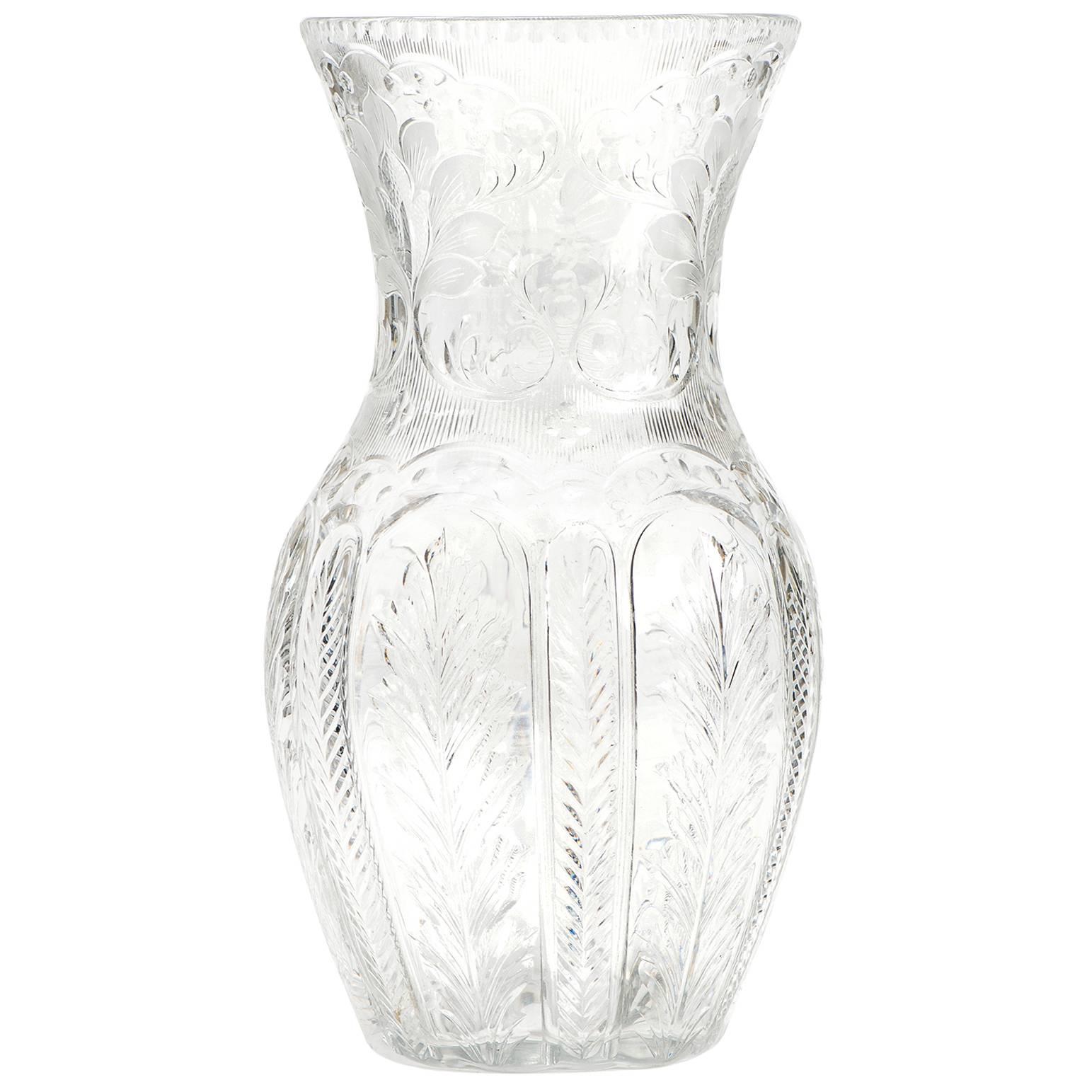 Elegant Stevens & Williams Engraved and Cut Crystal Vase