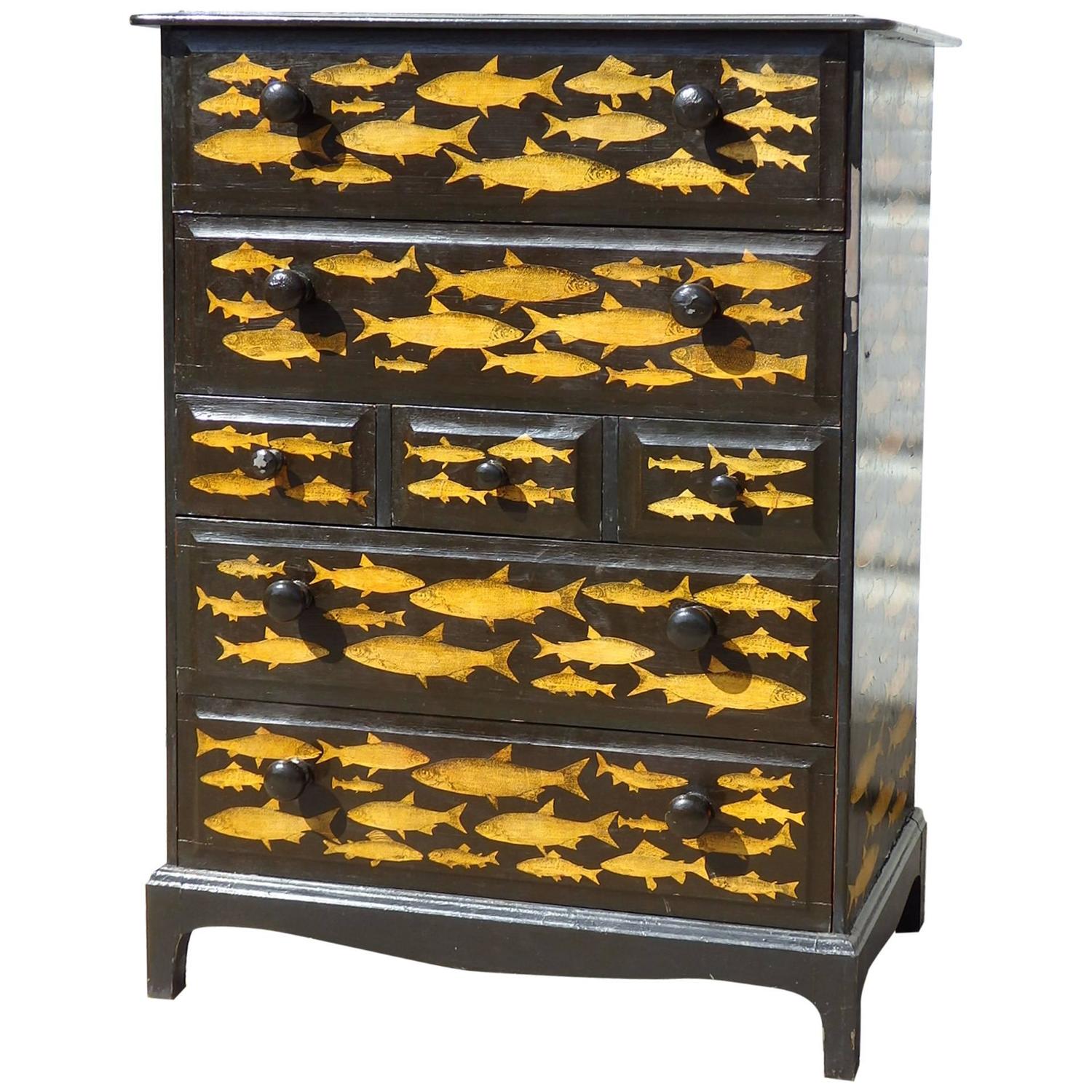decoupage drawers dresser Tall Decoupage at with 1stdibs Dresser River Fish