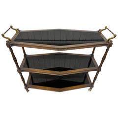 Vintage Faux Bamboo 3-Tier Smoked Glass Serving Cart