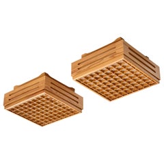 Schwedischer Designer, Einbaubeleuchtung, Kiefernholz, Raffia, Schweden, 1980er Jahre