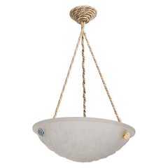 French Designer, Pendant Light, Glass, Rope, France, 1930s