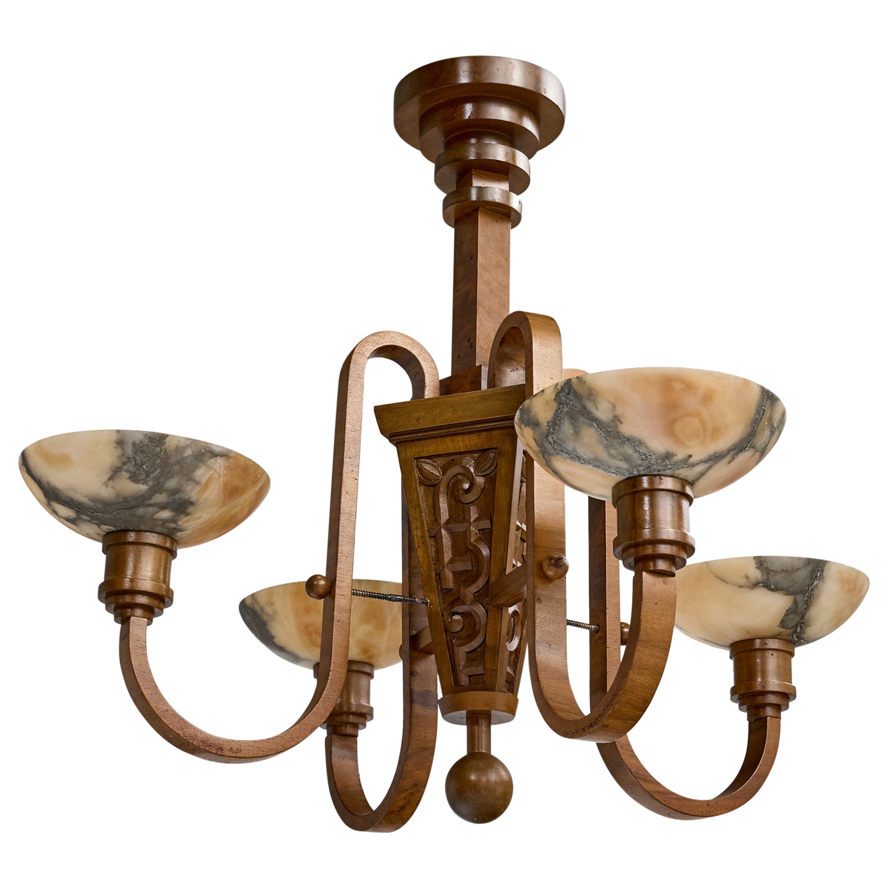 Designer suédois, lustre, bois, albâtre, Suède, années 1920
