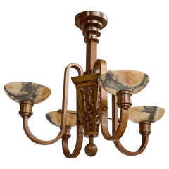 Swedish Designer, Chandelier, Wood, Alabaster, Sweden, 1920s