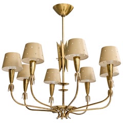 German Designer, Chandelier, Brass, Metal, Germany, 1950s
