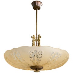 Swedish Designer, Pendant Light, Brass, Glass, Sweden, 1940s