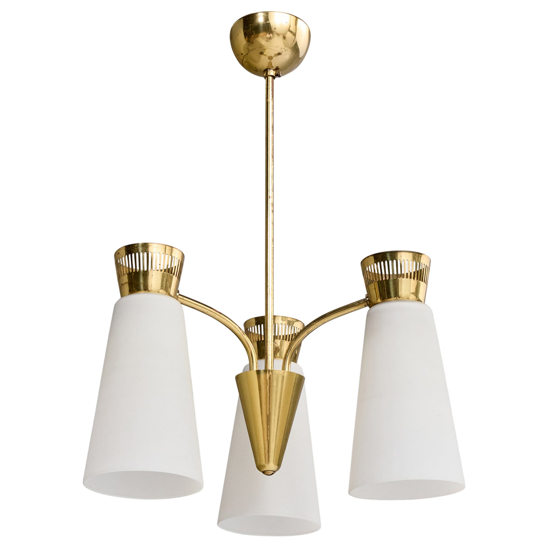 Itsu, Chandelier, Brass, Glass, Finland, 1950s