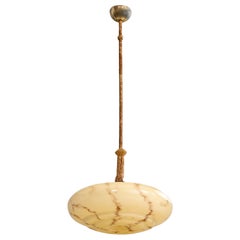 German Designer, Pendant Light, Brass, Cord, Glass, Germany, 1920s