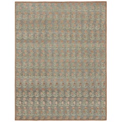 Diseño de alfombra con estampado de bloques de Rug & Kilim. Motivos florales marrones, verdes y naranjas