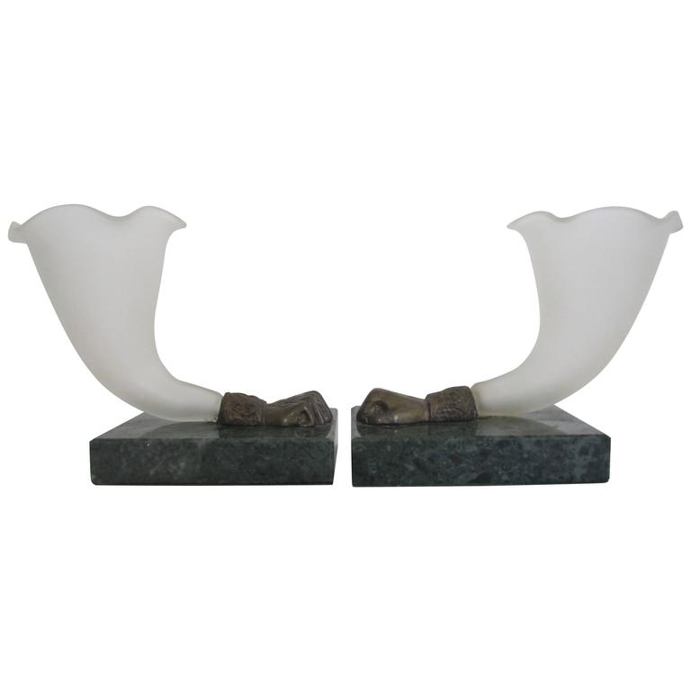 Pair of Epergne Sculpture Vases on Marble Bases For Sale at 1stdibs