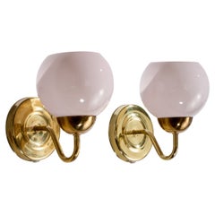 Abo Randers, Wall Lights, Brass, Glass, Denmark, 1970s