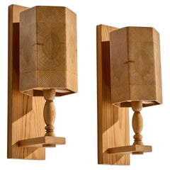 Swedish Designer, Wall Lights, Pine, Sweden, 1970s