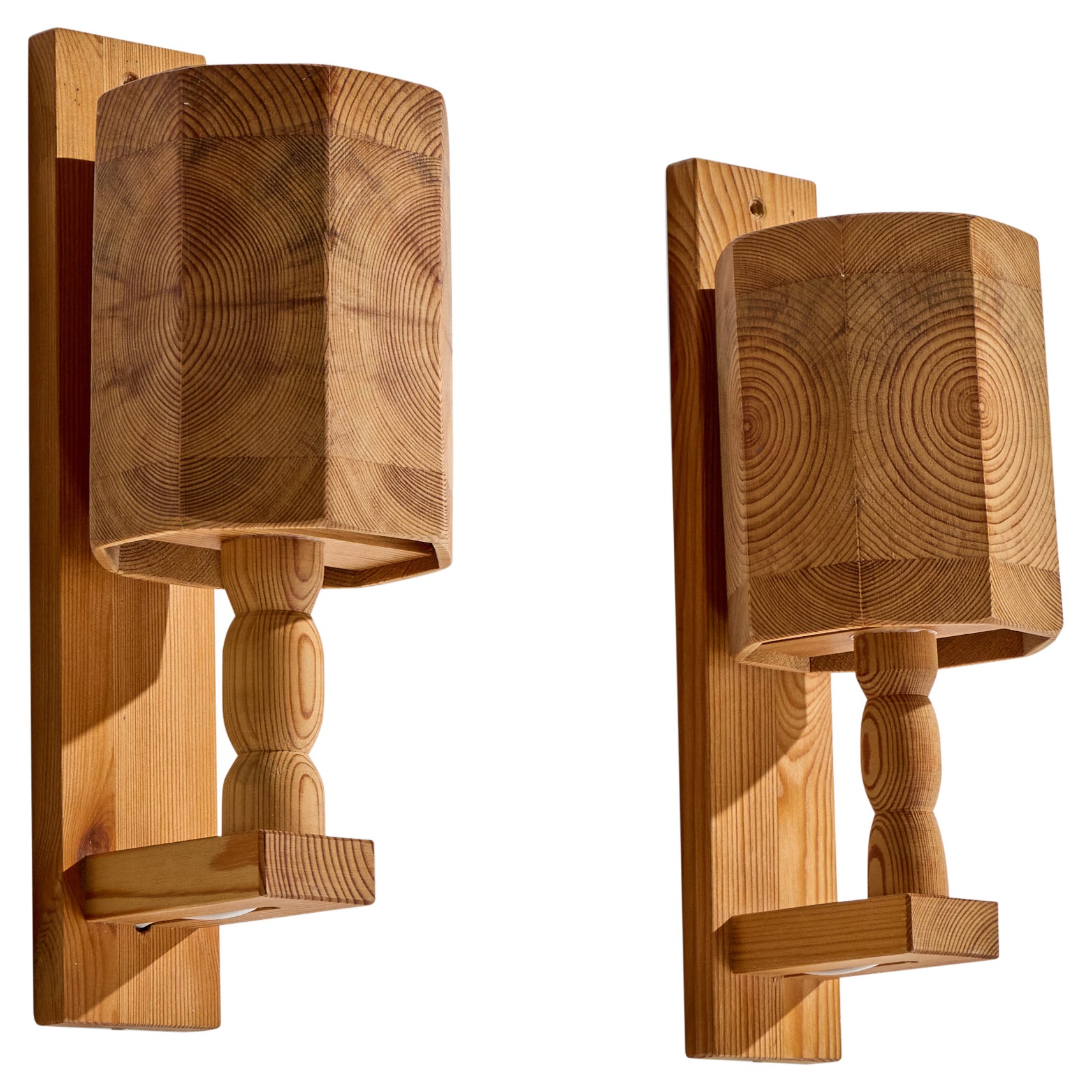 Swedish Designer, Wall Lights, Pine, Sweden, 1970s