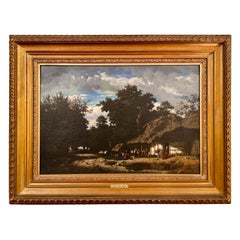 Antique peinture à l'huile sur toile française du 19ème siècle signée "Piere-Leon Girard".