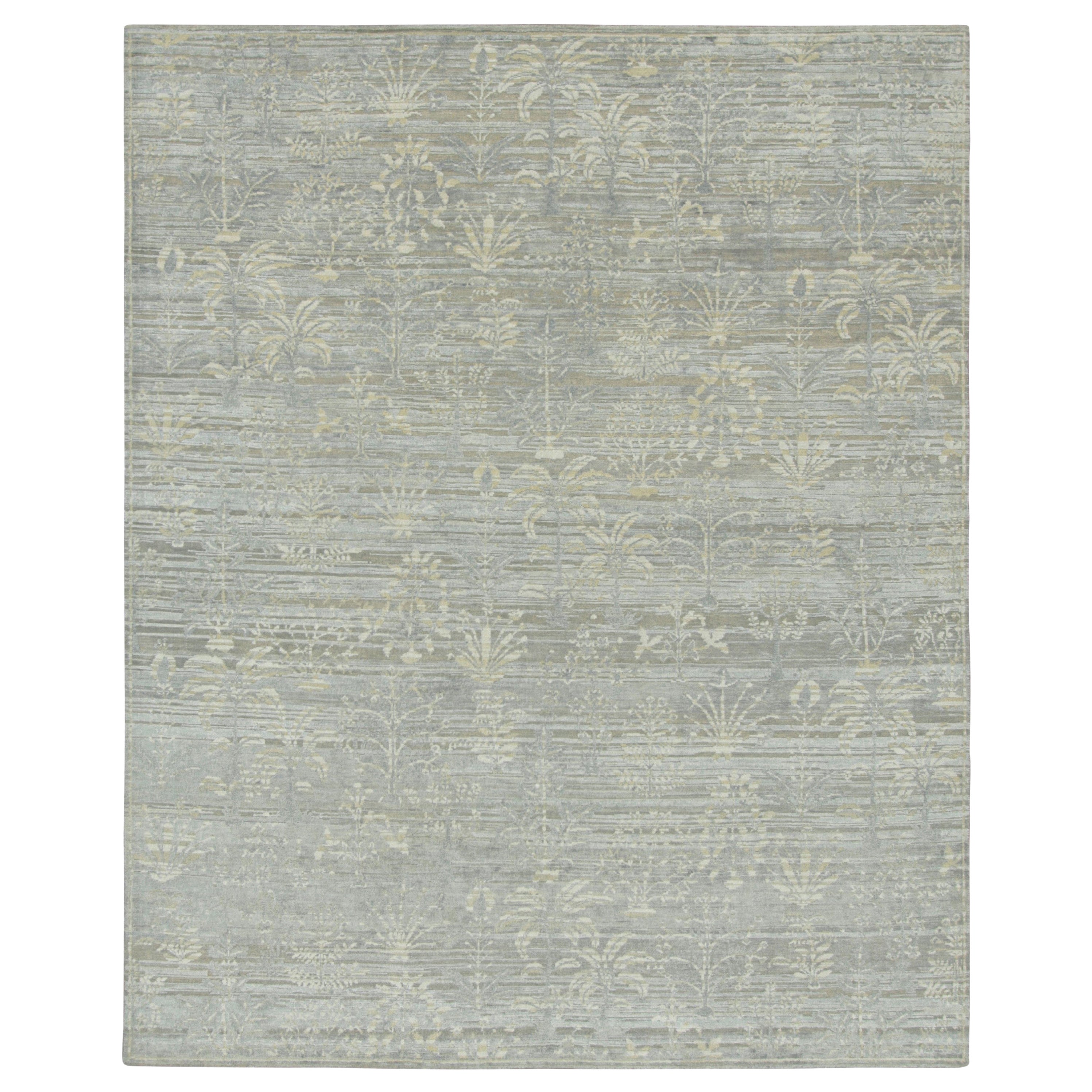 Rug & Kilim's Blockprint-Teppich, Blau und Grau mit cremeweißen Blumenmustern