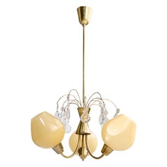 Idman, Chandelier, Brass, Glass, Finland, 1950s