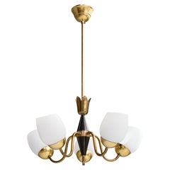 Designer svedese, lampadario, ottone, legno, vetro, Svezia, anni '1950