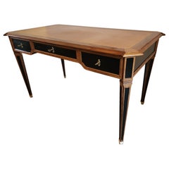 Antique French Louis XVI Writing Desk Cognac Leather