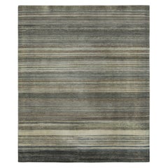 Rug & Kilim’s Textural Rug In Beige-Brown, Gray and Blue Stripes and Striae