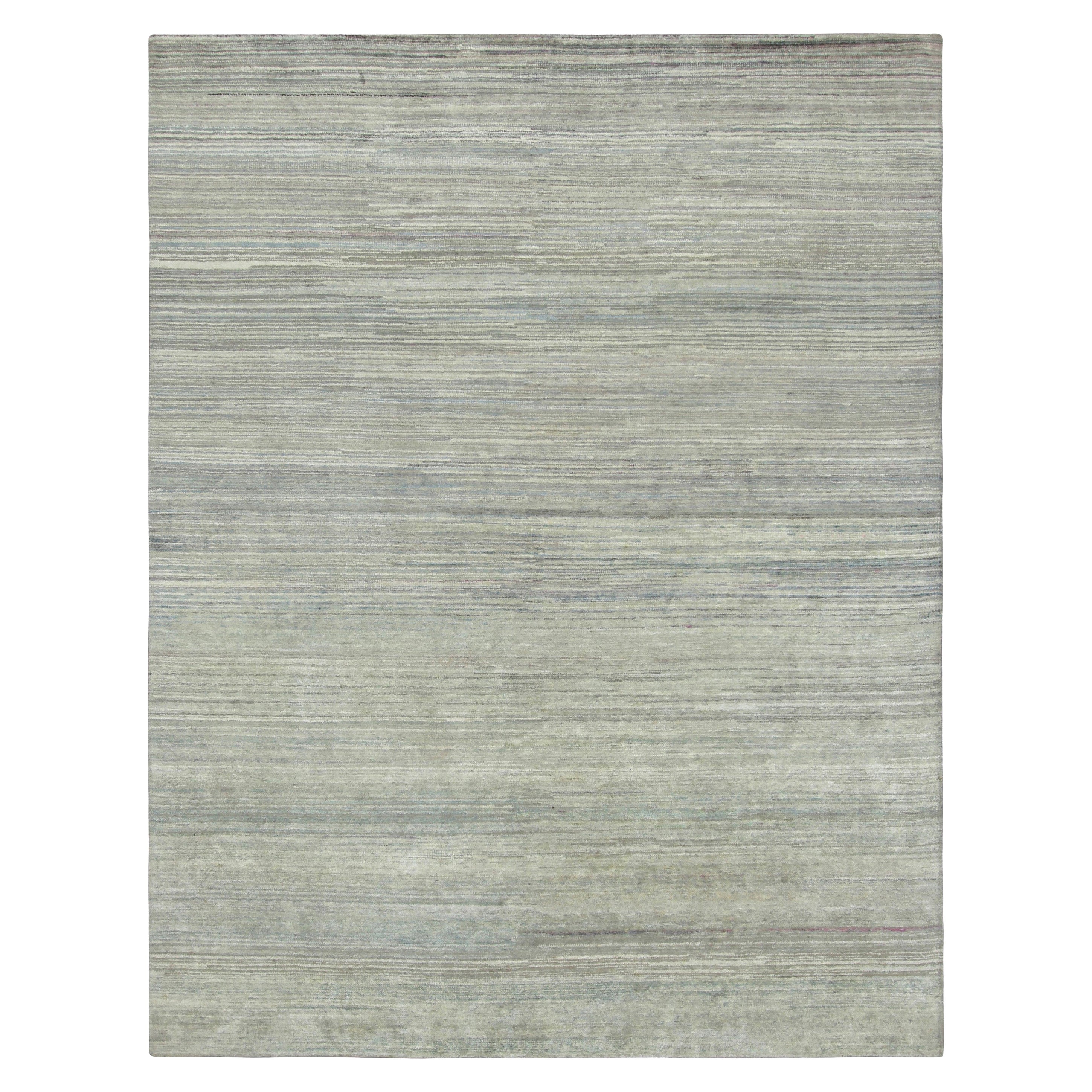 Rug & Kilim’s Textural Rug In Beige, Light Blue and Cream Stripes and Striae