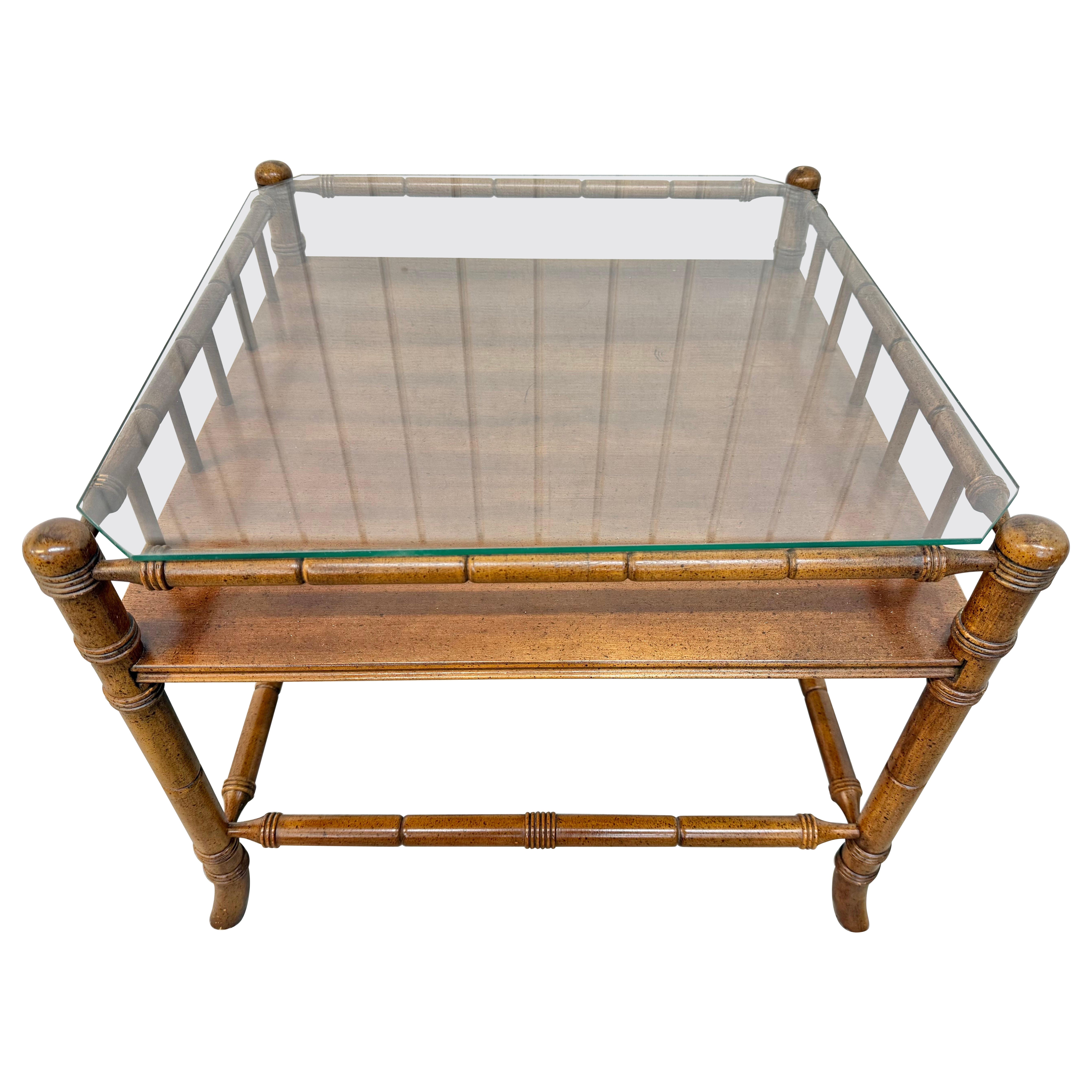 Vintage Faux Bamboo Glasplatte Beistelltisch