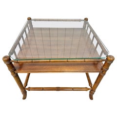 Vintage Faux Bamboo Glass Top Side Table