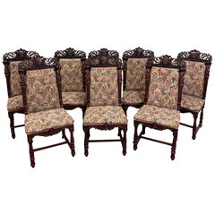 Antique French SET OF 8 Dining Chairs Upholstered Carved Walnut 19thC EXQUISITE