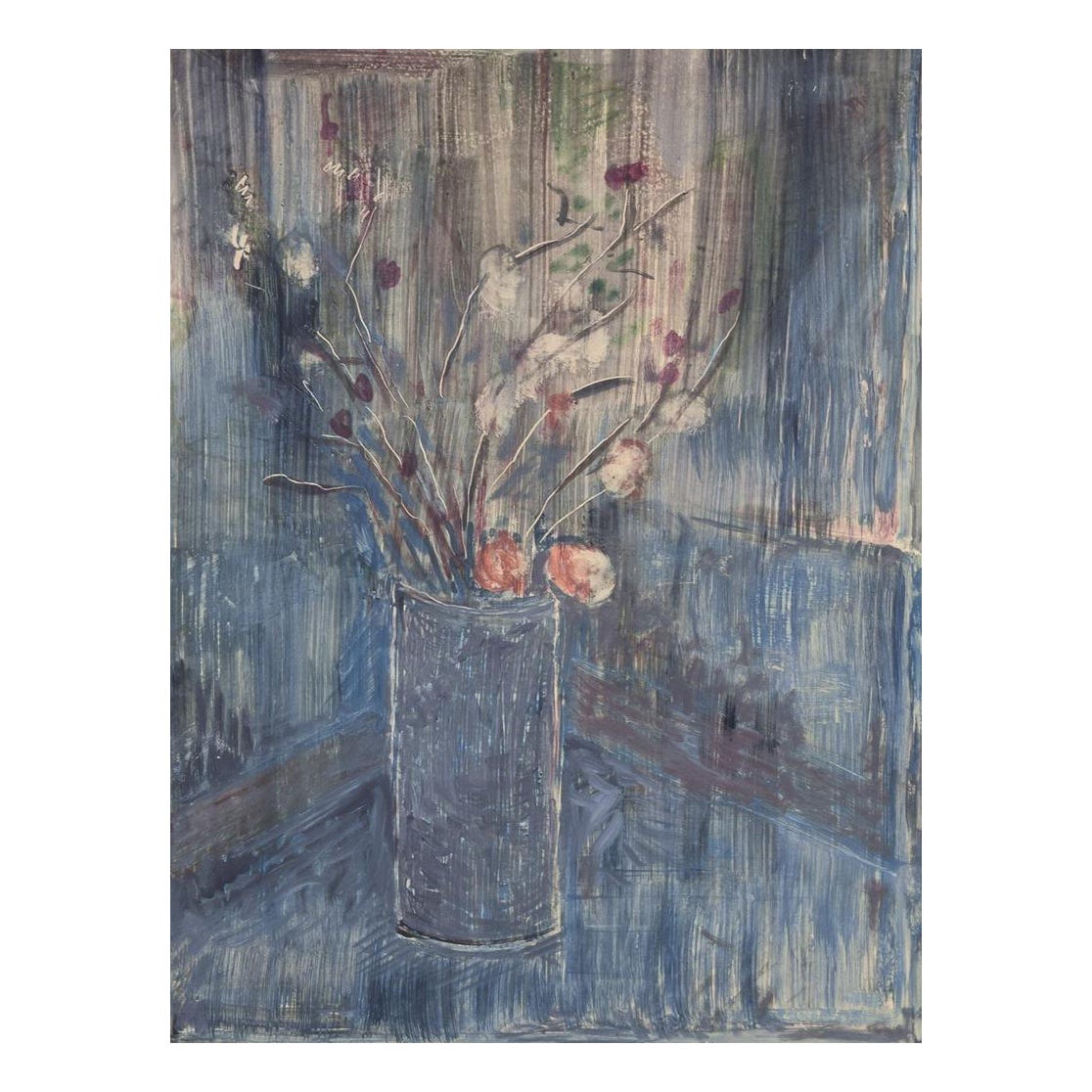 Lars Byström, Swedish artist. Tempera on board. Flowers in a vase.