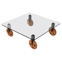 Gae Aulenti Table basse industrielle postmoderne Wood Wood Wheels Fontana Arte Italie