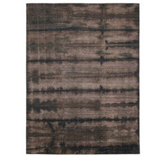 Rug & Kilim’s Textural Rug with Mauve, Beige-Brown and Black Stripes and Striae